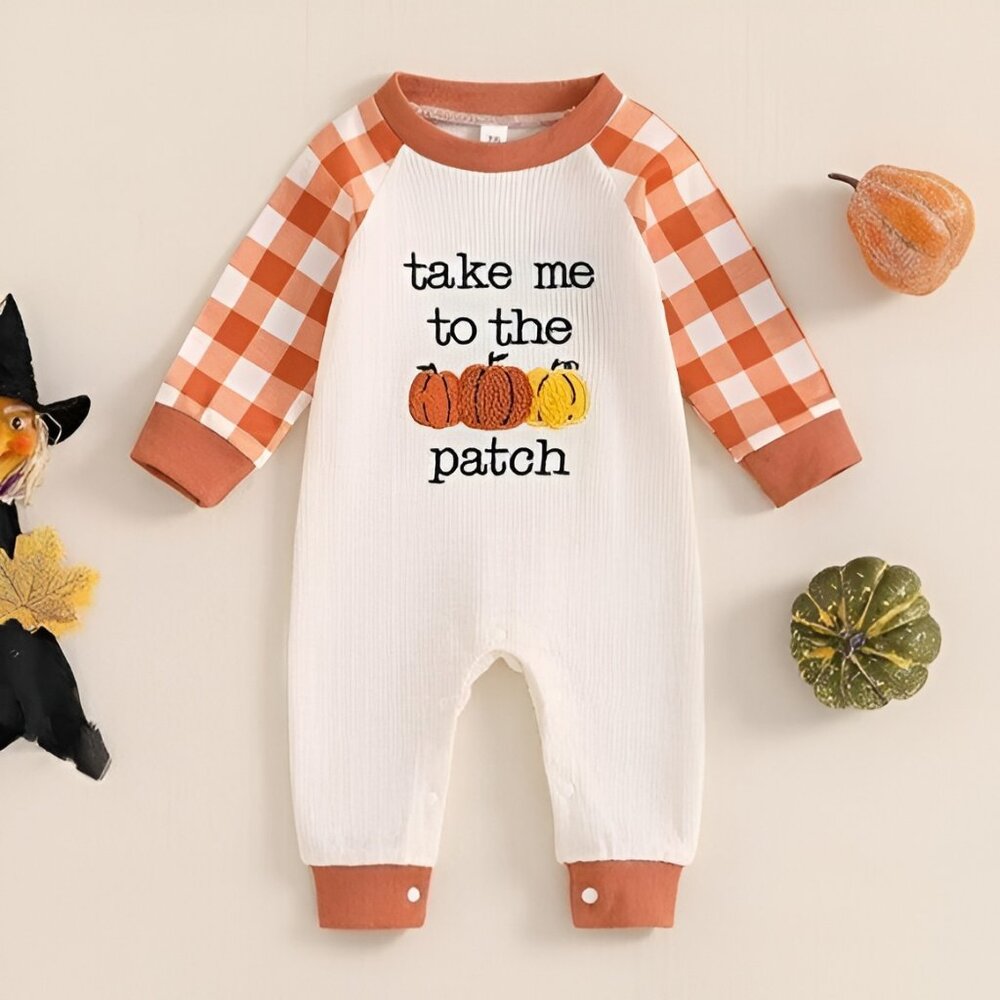 5/$20 NEW 12M Infants Take Me To the Pumpkin Patch Embroidered Jumpsuit